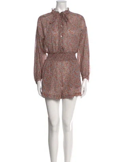 Pre-owned Maje Floral Print Crew Neck Romper In Orange