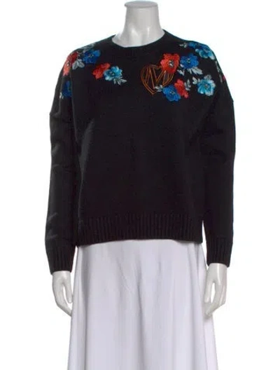 Pre-owned Maje Floral Print Crew Neck Sweater In Black