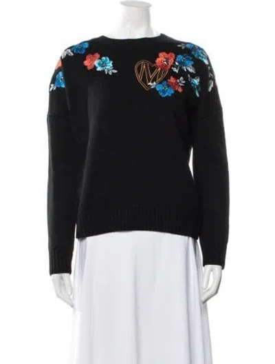 Pre-owned Maje Floral Print Crew Neck Sweater In Black