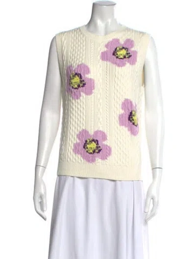 Pre-owned Maje Floral Print Crew Neck Sweater W/ Tags In White