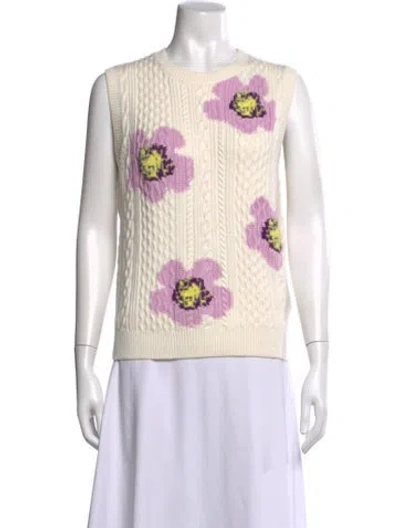 Pre-owned Maje Floral Print Crew Neck Sweater In White
