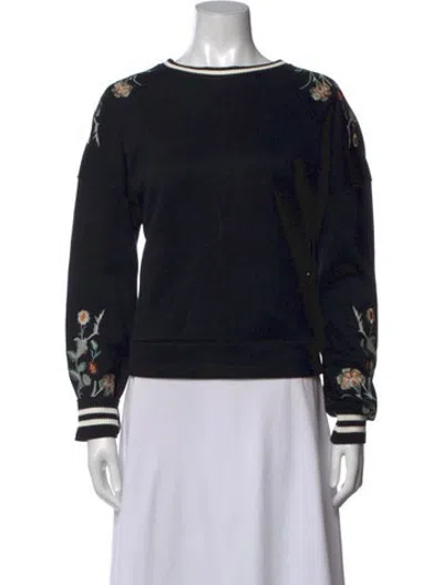 Pre-owned Maje Floral Print Crew Neck Sweatshirt In Black