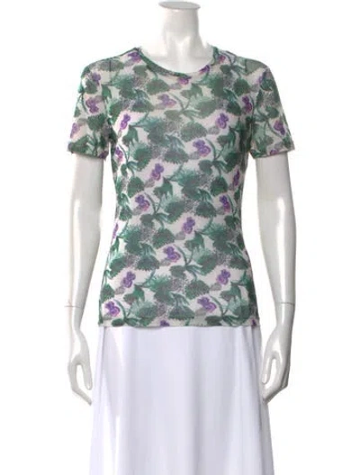 Pre-owned Maje Floral Print Crew Neck Top In Green