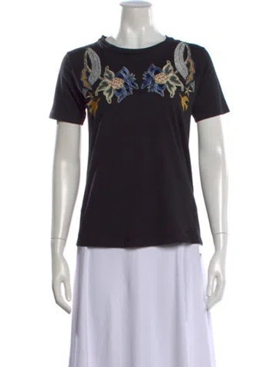 Pre-owned Maje Floral Print Crew Neck T-shirt In Black