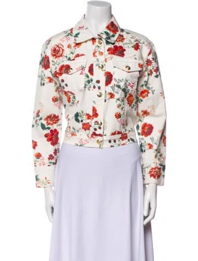 Pre-owned Maje Floral Print Denim Jacket In Neutral