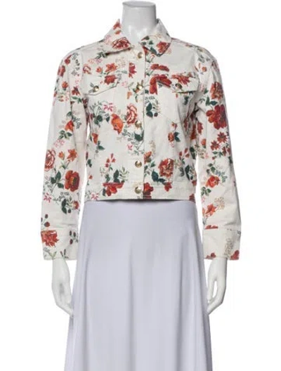 Pre-owned Maje Floral Print Denim Jacket In Neutrals