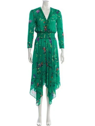 Pre-owned Maje Floral Print Knee-length Dress In Green