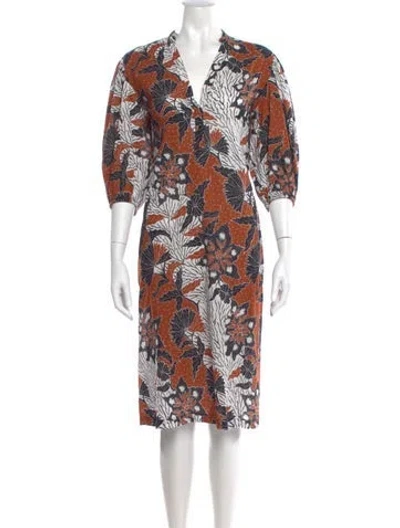 Pre-owned Maje Floral Print Knee-length Dress In Orange