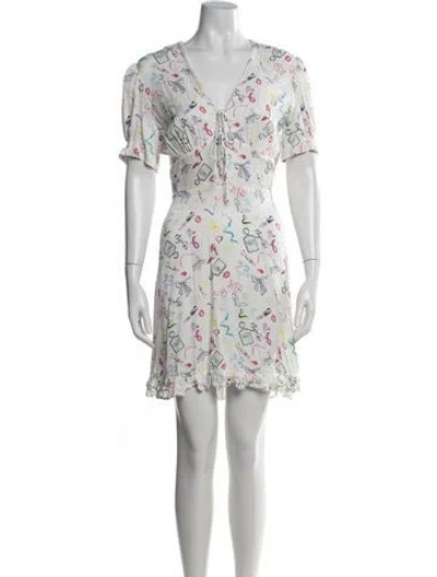 Pre-owned Maje Floral Print Knee-length Dress In White