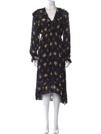 Pre-owned Maje Floral Print Long Dress In Black