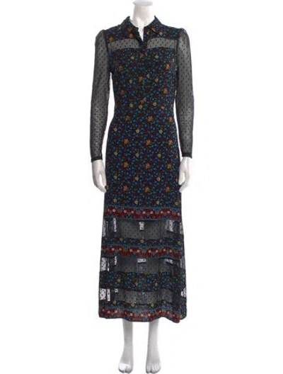 Pre-owned Maje Floral Print Long Dress In Black