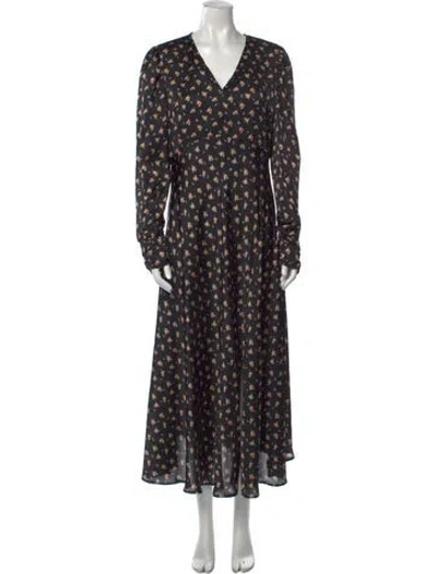 Pre-owned Maje Floral Print Long Dress In Black