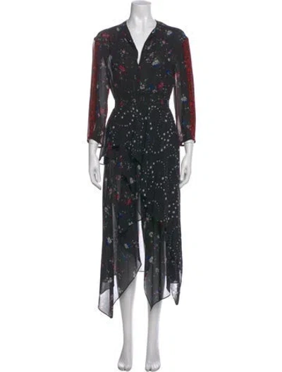 Pre-owned Maje Floral Print Long Dress In Black