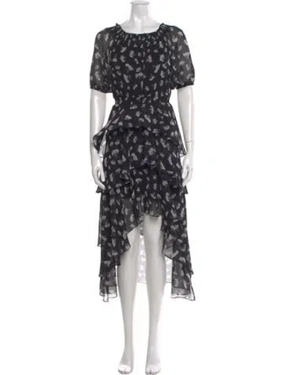 Pre-owned Maje Floral Print Long Dress In Black
