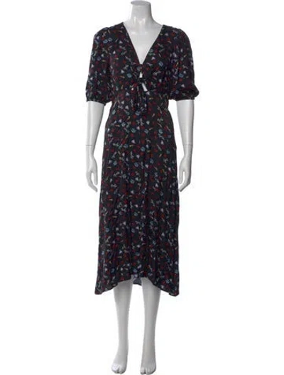 Pre-owned Maje Floral Print Long Dress In Black
