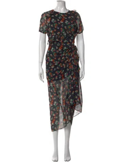 Pre-owned Maje Floral Print Long Dress In Black
