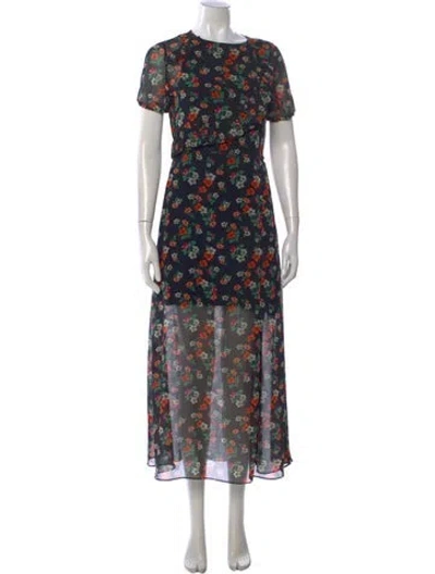 Pre-owned Maje Floral Print Long Dress In Black