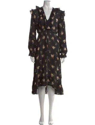 Pre-owned Maje Floral Print Long Dress In Black