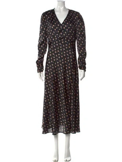 Pre-owned Maje Floral Print Long Dress In Black