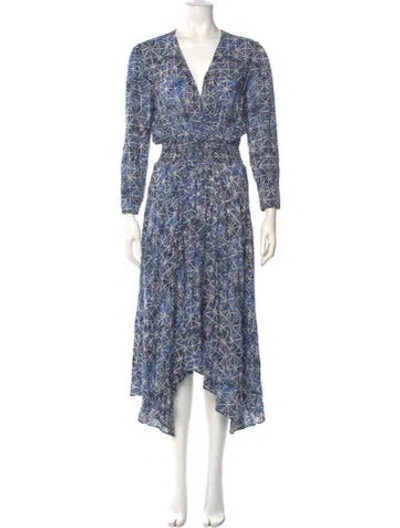 Pre-owned Maje Floral Print Long Dress In Blue
