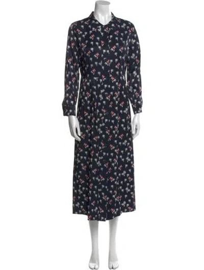 Pre-owned Maje Floral Print Long Dress In Blue