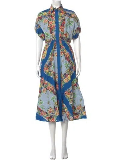 Pre-owned Maje Floral Print Long Dress In Blue