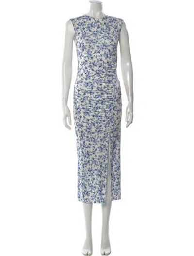 Pre-owned Maje Floral Print Long Dress In Blue