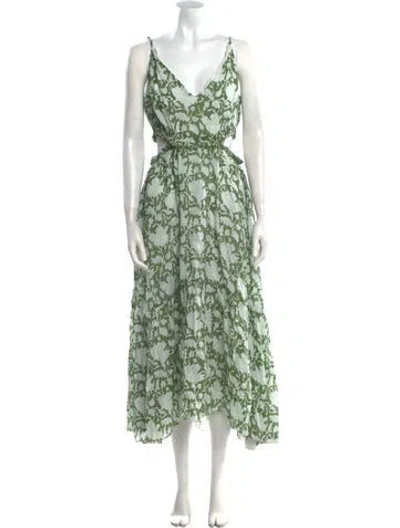 Pre-owned Maje Floral Print Long Dress In Green