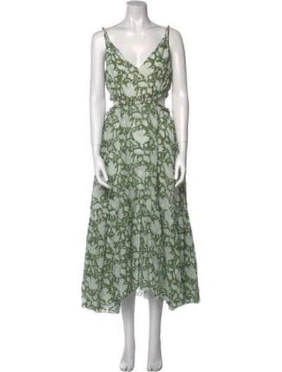 Pre-owned Maje Floral Print Long Dress In Green