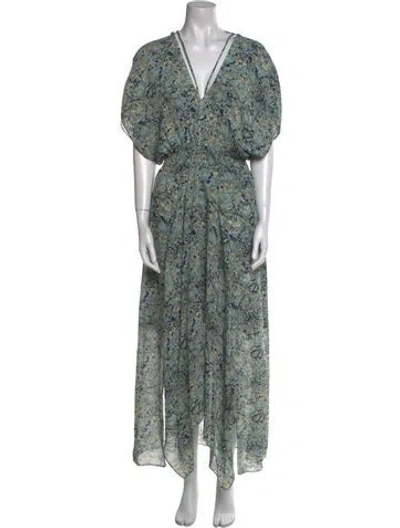 Pre-owned Maje Floral Print Long Dress In Green