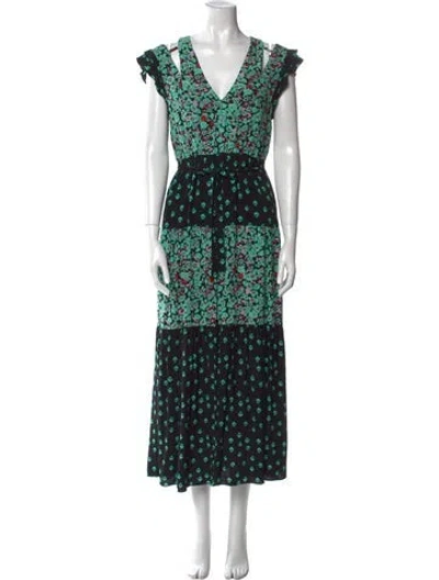 Pre-owned Maje Floral Print Long Dress In Green