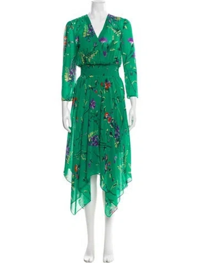Pre-owned Maje Floral Print Long Dress In Green