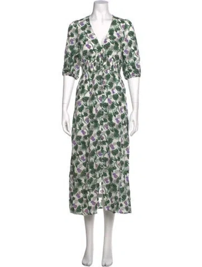 Pre-owned Maje Floral Print Long Dress In Green