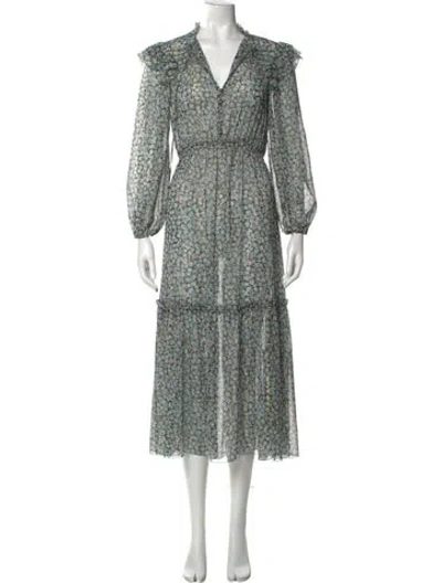 Pre-owned Maje Floral Print Long Dress In Green