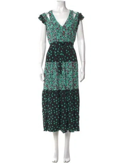 Pre-owned Maje Floral Print Long Dress In Green