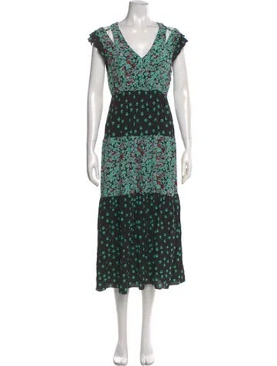 Pre-owned Maje Floral Print Long Dress In Green