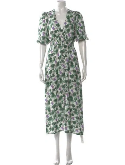 Pre-owned Maje Floral Print Long Dress In Green