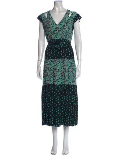 Pre-owned Maje Floral Print Long Dress In Green