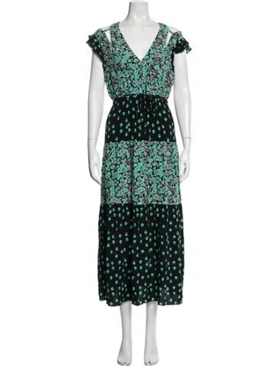 Pre-owned Maje Floral Print Long Dress In Green