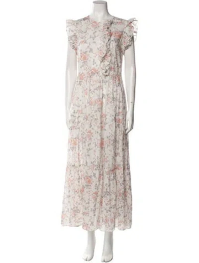Pre-owned Maje Floral Print Long Dress In Neutral
