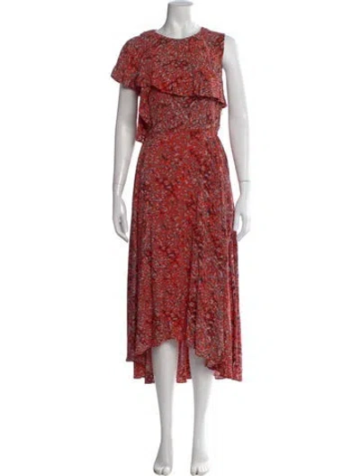 Pre-owned Maje Floral Print Long Dress In Orange