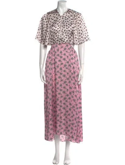 Pre-owned Maje Floral Print Long Dress In Pink