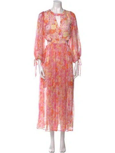 Pre-owned Maje Floral Print Long Dress In Pink