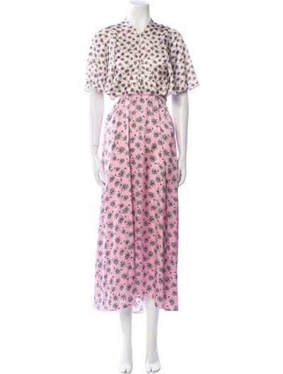 Pre-owned Maje Floral Print Long Dress In Pink