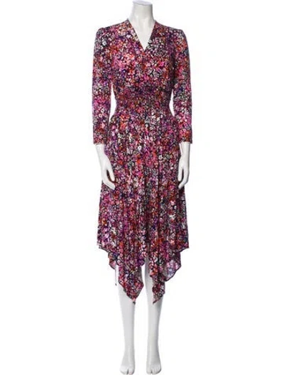 Pre-owned Maje Floral Print Long Dress In Purple
