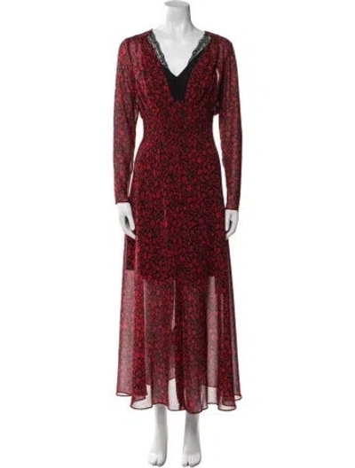 Pre-owned Maje Floral Print Long Dress In Red