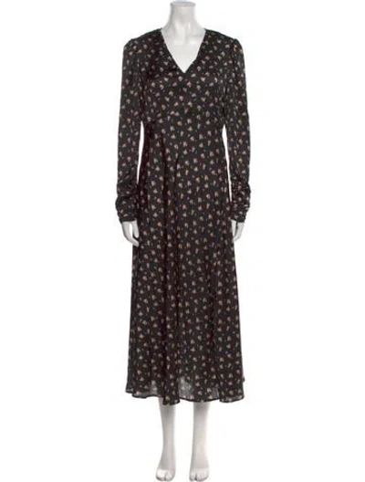 Pre-owned Maje Floral Print Long Dress W/ Tags In Black