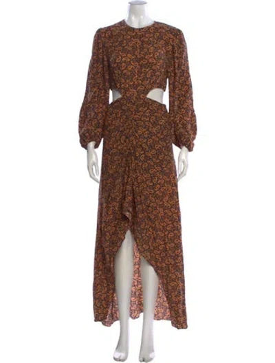 Pre-owned Maje Floral Print Long Dress W/ Tags In Brown