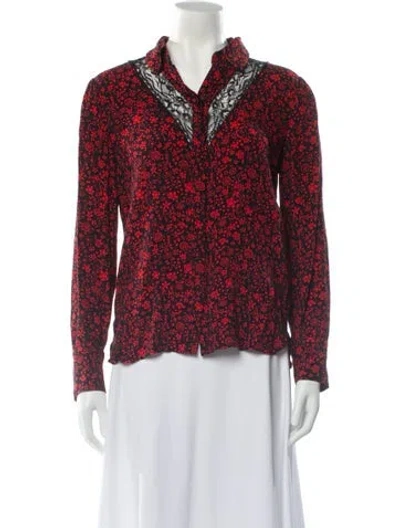 Pre-owned Maje Floral Print Long Sleeve Blouse In Black
