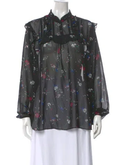 Pre-owned Maje Floral Print Long Sleeve Blouse In Black